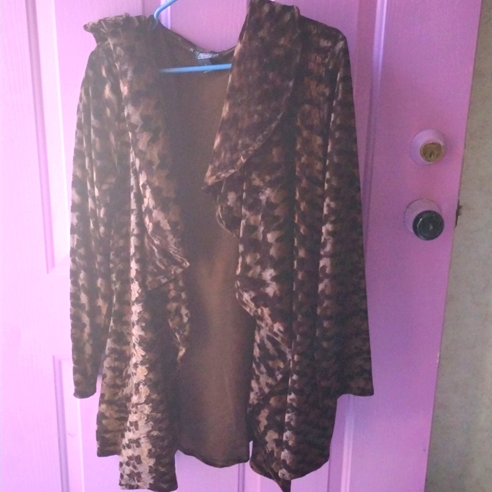 Pyramid collection cardigan,large,velvet,hooded,cocoa brown